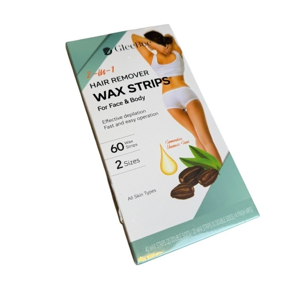 GleeBee Unisex Hair Remover Wax Strips 60ct Teal 2-in-1 Face Body Depilation